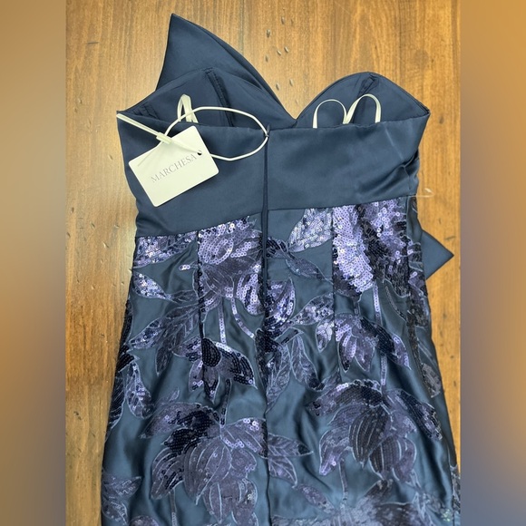 Marchesa Notte Lotus Sequin Midi Dress Size 2 Navy Formal Elegant Party Evening - Picture 7 of 16